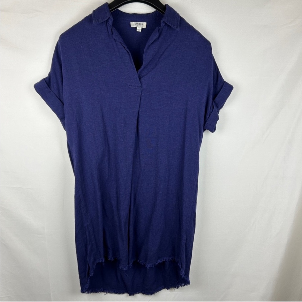 Umgee Top Womens Medium Purple Linen Pleated Cap Sleeve Collared Tunic‎ Blouse